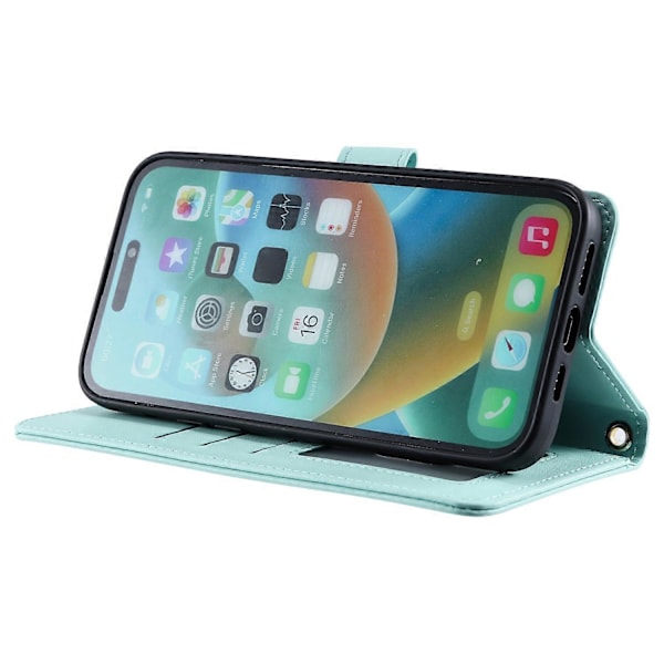 För iPhone 14 Pro Fodral Sömnad Romber Grid PU Läder Plånboksfodral Multicolor Mint Green