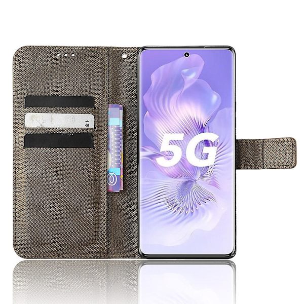 For Honor 80 5g Diamond Texture Pu Läder Phone case Vikbart stativ Magnetlås Cover Brown