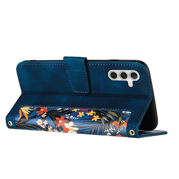 För Samsung Galaxy A53 5g Blommönster Utskrift Telefonställ Case Cover Dark Blue