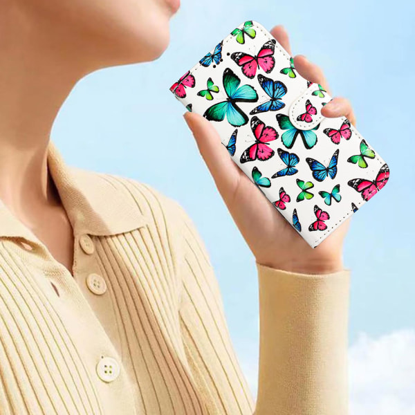 Mönsterutskrift Cover För Iphone 15, Pu Läderställ Anti- cover Butterflies