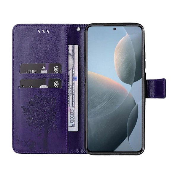 KT Imprinting Flower Series-3 til Xiaomi 14T Etui Katte Træ Mønster Flip Læder Telefon Cover Multicolor Style I