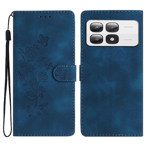 För Xiaomi 14T Pro Fodral Läder Präglat Blommigt Telefonskal Plånbok med Handledsrem Multicolor Style A