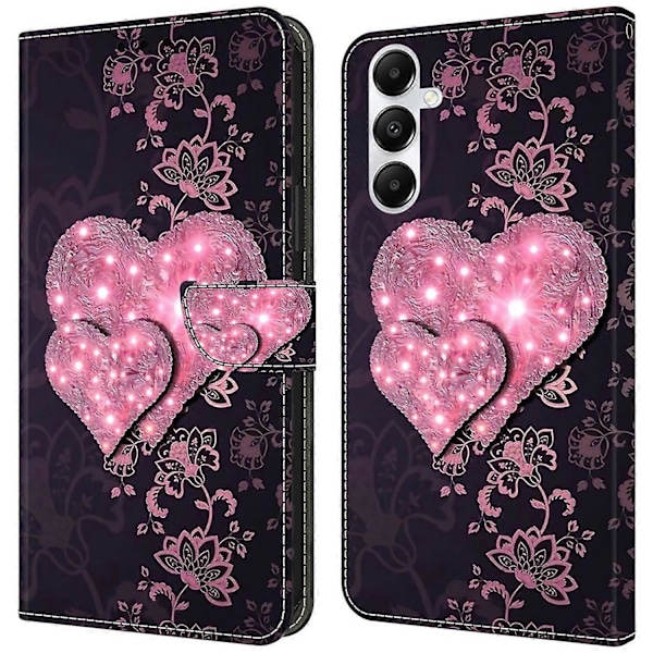 Til Samsung Galaxy A25 5G Wallet Case Anti-drop 3D Mønster Print Cover Multicolor Lace Hearts
