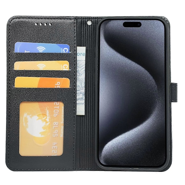 Til iPhone 16 Pro Max Wallet Case Magnetisk Lukning Læder Telefon Cover med Rem - Grøn Multicolor Black