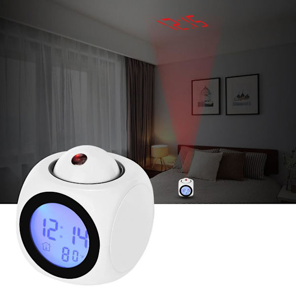Projektionsur Multifunktionel Skærm Alarm Tid LED Ur White