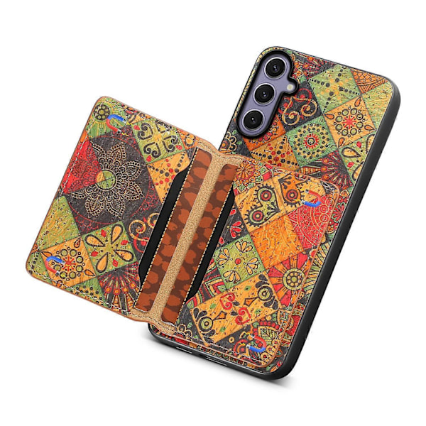 Samsung Galaxy S25+ -kotelo, kukkakuvioinen nahka + PC + TPU-suojus korttipidikkeellä ja jalustalla Multicolor Style A