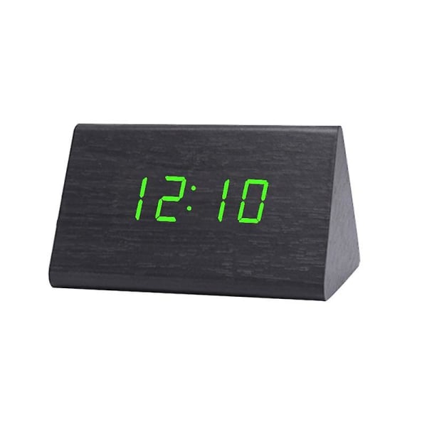 Digital trä USB LED Nattljus Väckarklocka Termometer Display Timepiece Kurogi Green