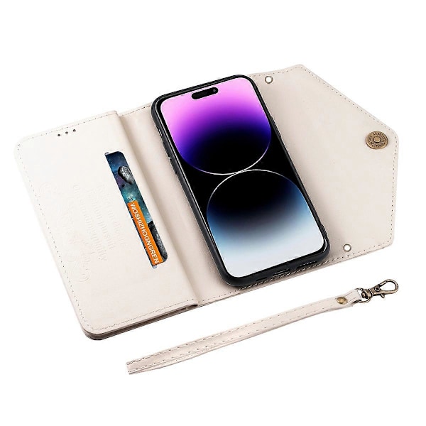 N.BEKUS Fodral till iPhone 16, Plånboksfodral i Läder med Remmar - Svart Multicolor White
