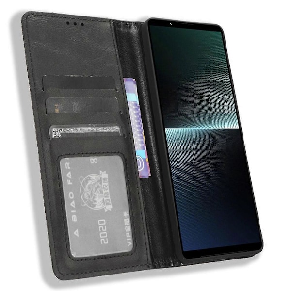 Til Sony Xperia 1 V Retro PU Læder Telefon Cover Stativ Wallet Flip Magnetisk Cover