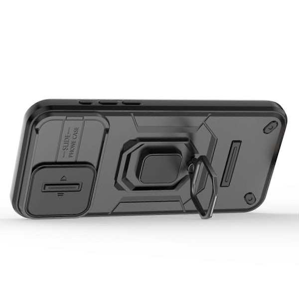 For iPhone 15 Pro Deksel med Støtte og Skyvbart Linsebeskyttelse PC+TPU Støtsikkert Robust Skall Multicolor Style A