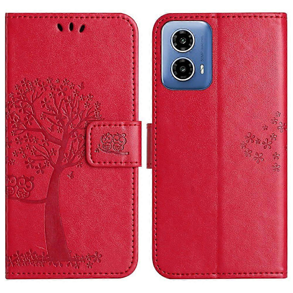 Til Motorola Moto G35 5G Etui PU Læder Ugle Træ Præget Tegnebog Telefon Cover Multicolor Style D