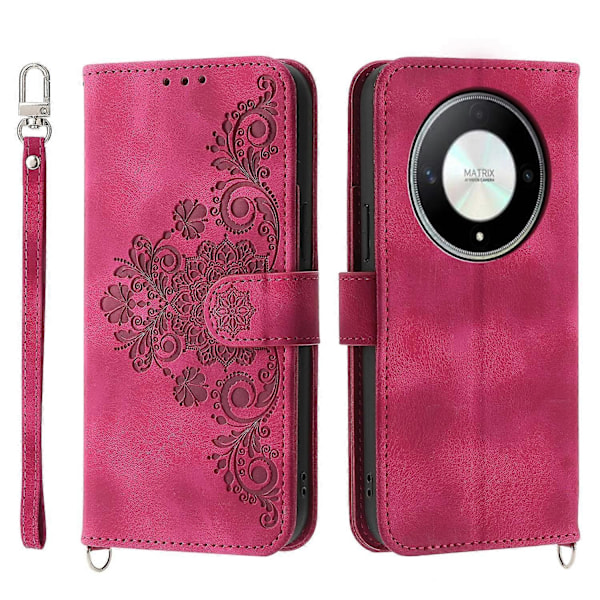 For Honor X9b 5G/Magic6 Lite 5G Nahkakotelo Lompakkokansi Käsi- ja Olkahihnalla Multicolor Wine Red