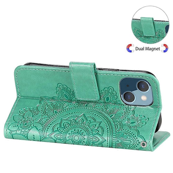 Blomsterpräglad Plånbok Anti-Repor Läder Telefonställ Skyddsfodral för iPhone 13 mini 5,4 tum