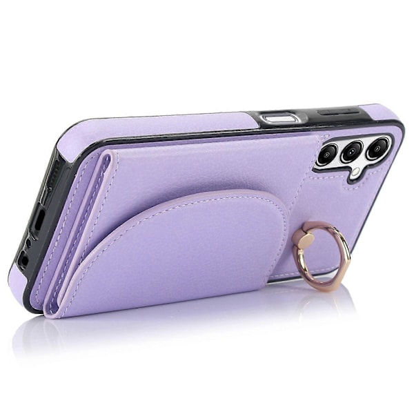 Samsung Galaxy A54 5G -puhelimen suojakuori, jossa on sormuspidike, korttipaikat ja PU-nahkainen takakansi Multicolor Light Purple