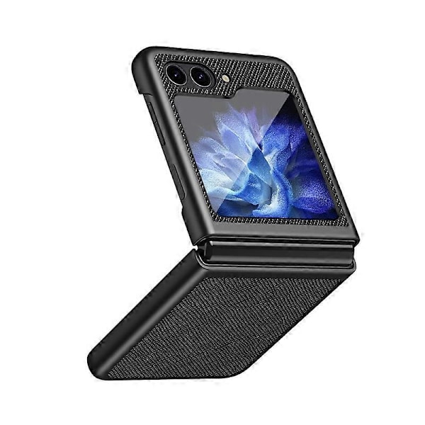 Til Samsung Galaxy Z Flip5 5G Kryds Tekstur Telefon Cover Gummibelagt PU Læder Hård PC Telefon Cover Multicolor Style A