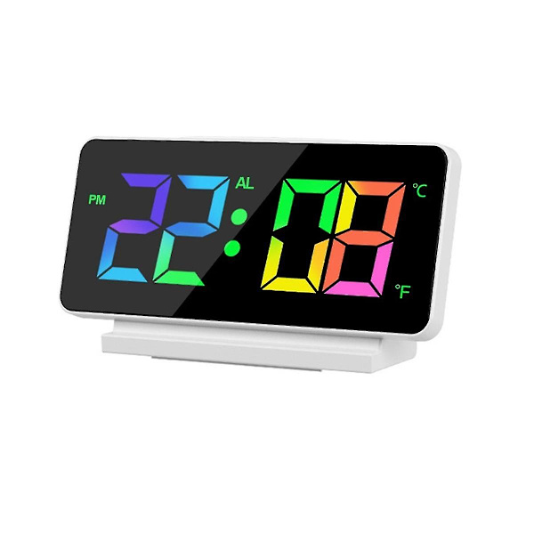 Led digital väckarklocka, nummer, fet siffra, snooze, justerbar volym, enkel användning, för sovrum, skrivbordsregnbåge White  Rainbow