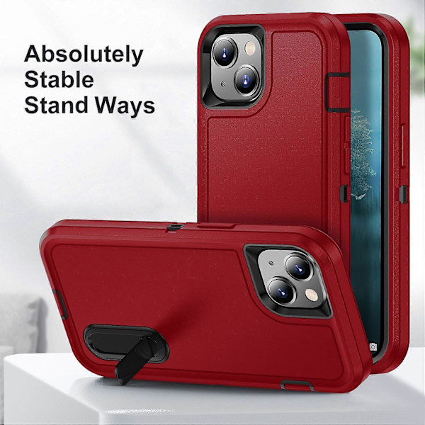 För iPhone 15 Plus PC+TPU Mobilskal Stöttåligt Anti-Fall Mobiltelefonskydd med Ställ Multicolor Style D