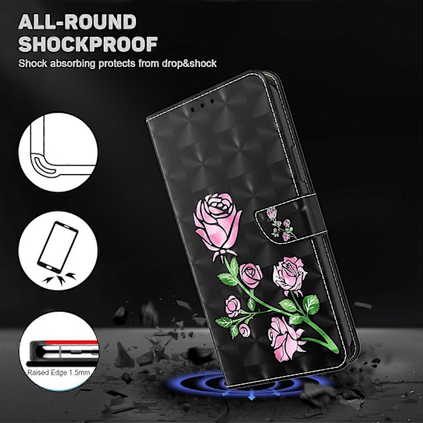 Magnetiskt fodral för Samsung Galaxy A55 5G med 3D-mönstertryck, mobilskal i läder - Stående katt Multicolor Rose Flower