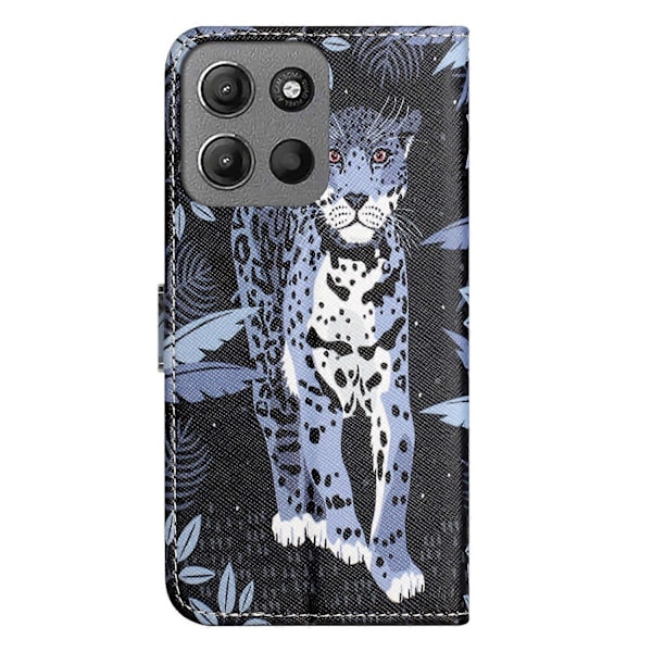Til Motorola Moto G15 4G/G15 Power 4G Etui Mønster Print PU Læder Wallet Telefon Cover Kryds Tekstur Multicolor Leopard