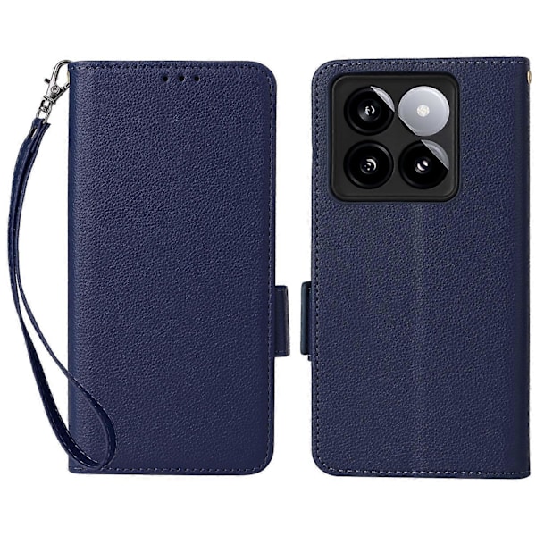 Til Xiaomi 14T Pro Etui Litchi Tekstur PU Læder Wallet Flip Telefon Cover - Grå Multicolor Dark Blue