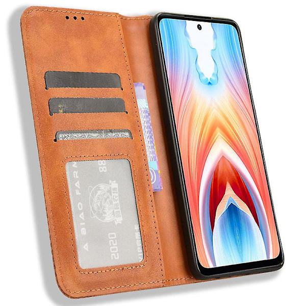 För Oppo A79 5g / A2 5g Case Retro Pu Läder Magnetisk automatiskt stängande cover Brown