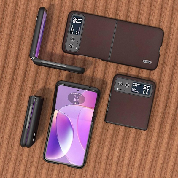 Motorola Razr 40 5G Nappa -pintainen puhelinkotelo aitoa lehmännahkaa + kova PC-suojakuori Multicolor Style D