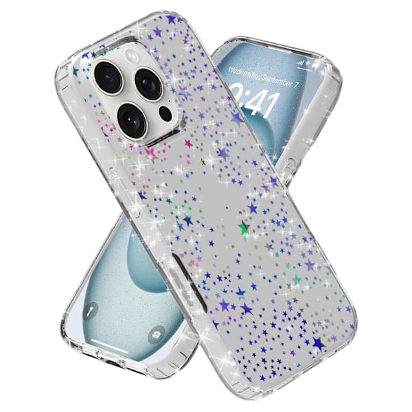 För iPhone 16 Pro Max Mobilskal IMD Mönstertryck PC TPU Mobilskal - Lila Blomma Multicolor Laser Star