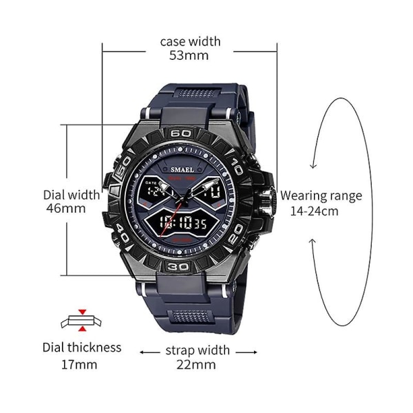 Sma 8070 Dual Display Vattentät Night Light Watch Röd Black gold