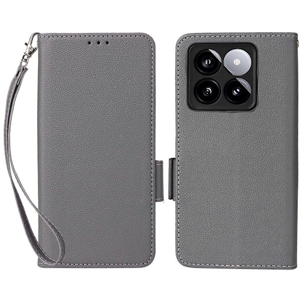 Til Xiaomi 14T Etui Litchi Tekstur PU Læder Wallet Flip Telefon Cover- Multicolor Grey