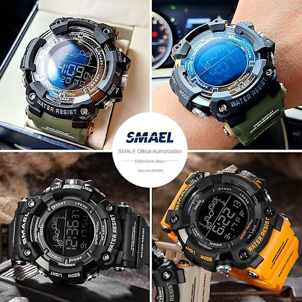 Smael Military Sports Digital Watch For Herr Vattentät Led Bakgrundsbelysning Armbandsur Vecka Datum Väckarklocka Relogio Reloj Khaki-Box