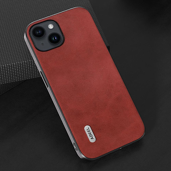 För Iphone 15 Plus case Pu-läderbelagd Tpu+pc Cowhide Texture Cover Red