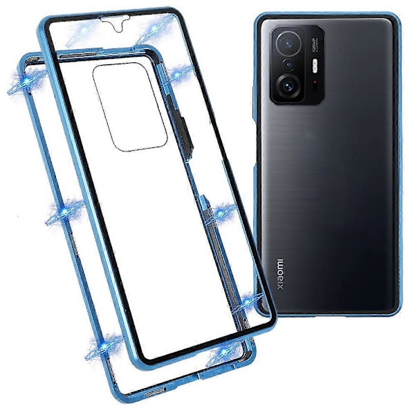 For Xiaomi 11T/11T Pro Magnetisk Lukking Telefondeksel Metallramme+Dobbeltsidig Herdet Glass Deksel