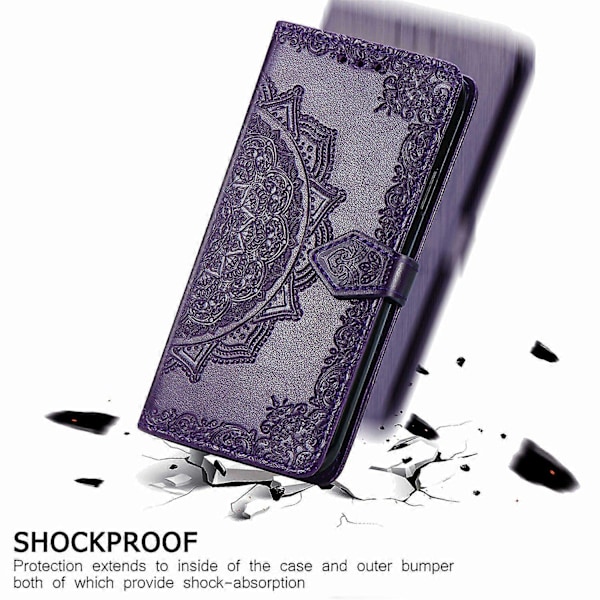 Til Samsung Galaxy S24 FE Etui Mandala Præget Design Læder Wallet Telefon Cover - Grå Multicolor Dark Purple