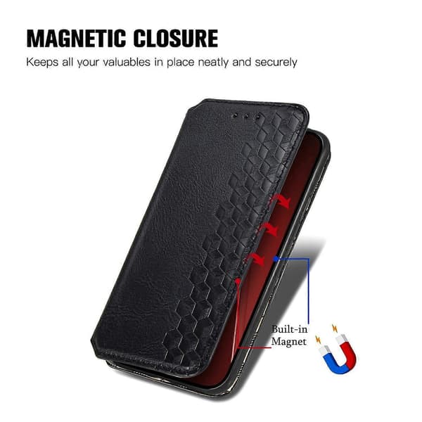 PU-lærdeksel med rombemønster, lommebok og stativ til iPhone 16 Pro Max - Grå Multicolor Black