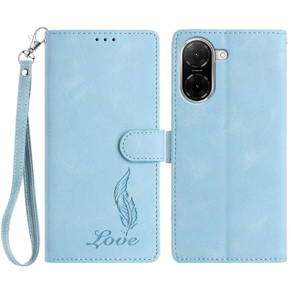 Fodral för Xiaomi Redmi A5 NFC, präglat fjäder PU-läder plånboksfodral med handledsrem Multicolor Sky Blue