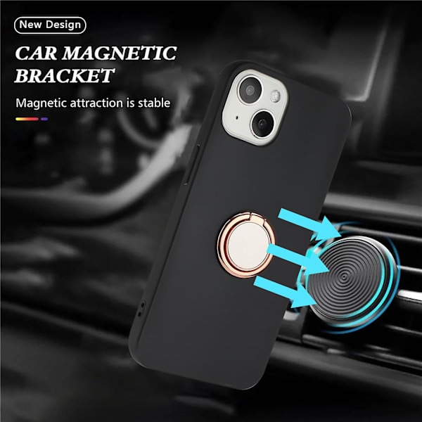 Matt Tpu- case för Iphone 15 Plus, spegelliknande ring Kickstand Phone Shell anti-scratch Cover Rose Gold