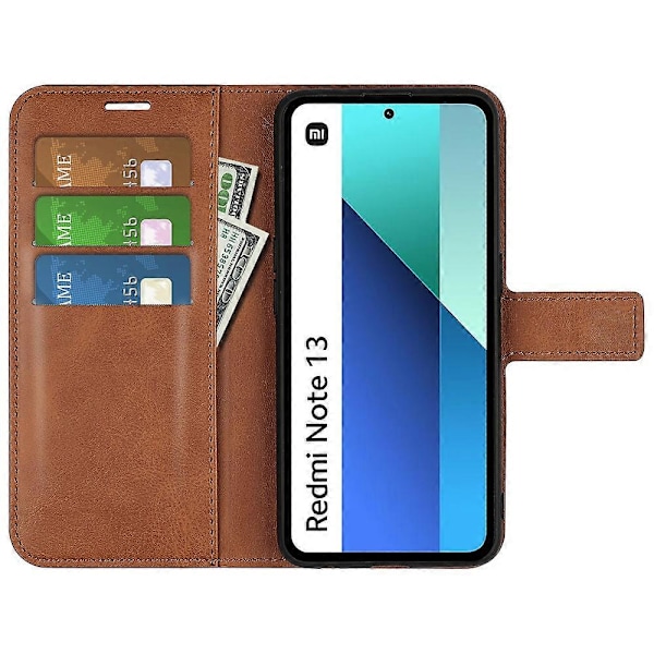 Læder Wallet Case Flip Telefon Cover med Magnetisk Lås til Xiaomi Redmi Note 13 4G Multicolor Light Brown