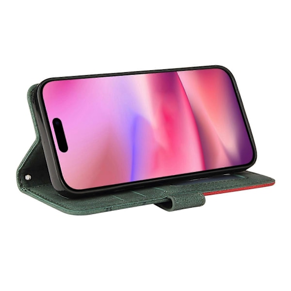 KT Læder Serie-1 Til iPhone 16 Etui Farvesplejsning Tegnebog PU Læder Telefon Cover Multicolor Style C