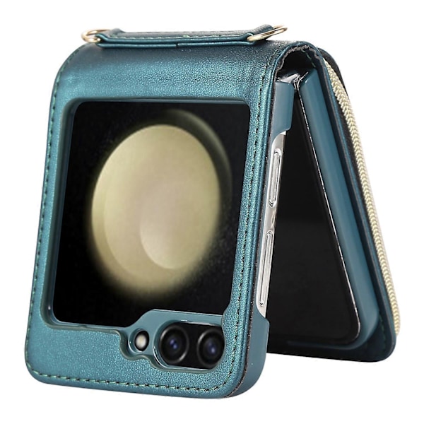 Til Samsung Galaxy Z Flip5 5G Etui Læder+PC Lynlås Telefon Cover med Håndledsrem Multicolor Style C
