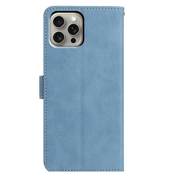 iPhone 15 Pro -kotelo, perhoskukka-kuvioitu PU-nahkainen lompakkokotelo jalustalla Multicolor Sky Blue