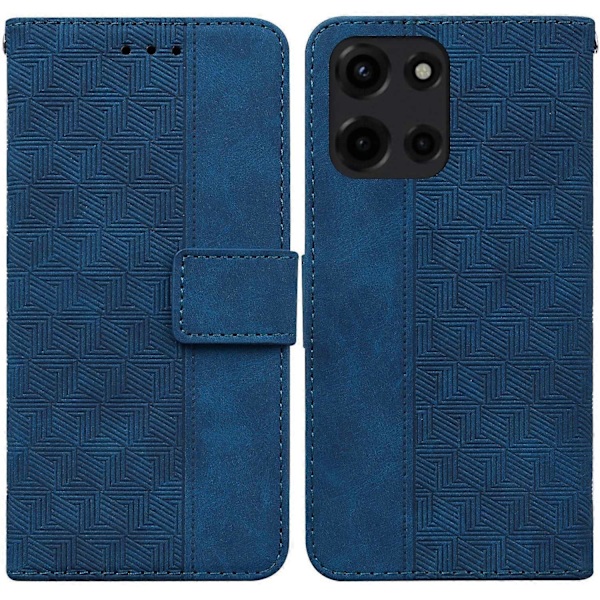 Til Motorola Moto G 5G (2025) Etui Geometrisk Mønster Læder Wallet Telefon Cover med Håndledsrem Multicolor Blue
