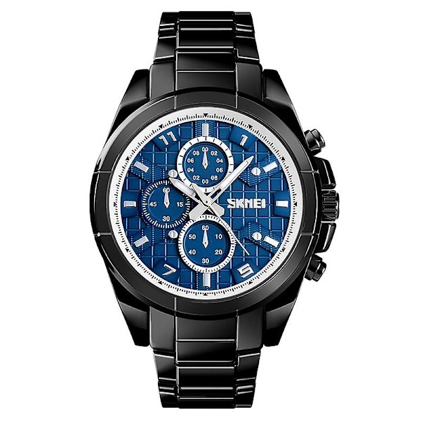 Skmei 1378 30m Vattentät Metall Quartz Watch Svart Blå Black blue