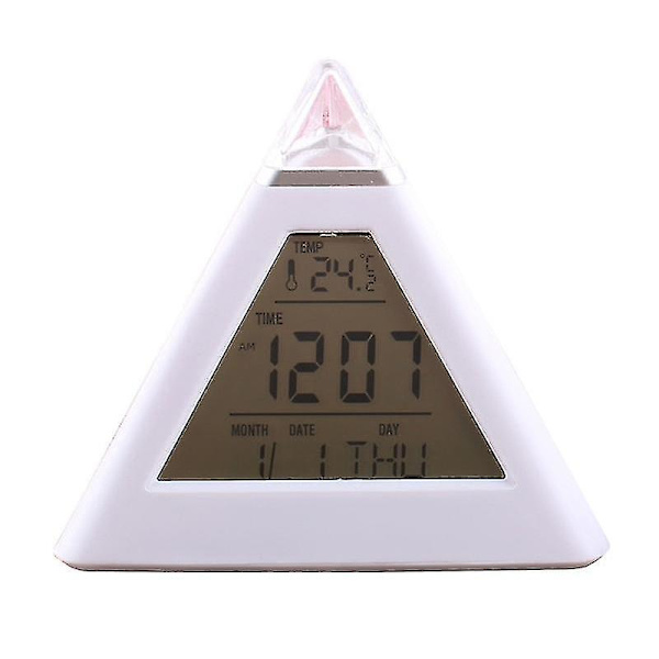 Digital LED-väckarklocka 7 färger Ändra nattljus Tid Temperatur Display Pyramid Form Skrivbordsklocka