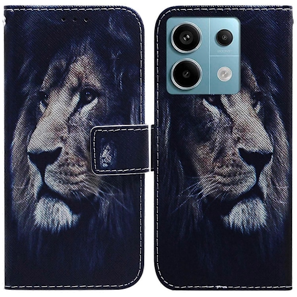 Læderetui med stativ til Xiaomi Redmi Note 13 Pro 5G/Poco X6 5G, 3D kreativt mønsterdesign Multicolor Lion