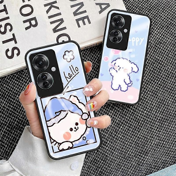 Skal för Oppo Reno11 F 5G, tecknat djurtryck, härdat glas, stötsäkert telefonskal Multicolor Style E
