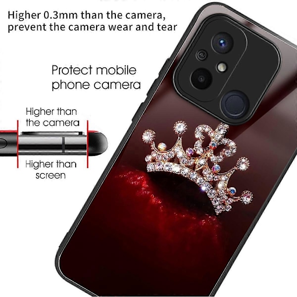 Puhelinkotelo Xiaomi Redmi 12C 4G:lle, kestävä TPU+karkaistu lasikansi, kuvioitu design Multicolor Diamond Crown