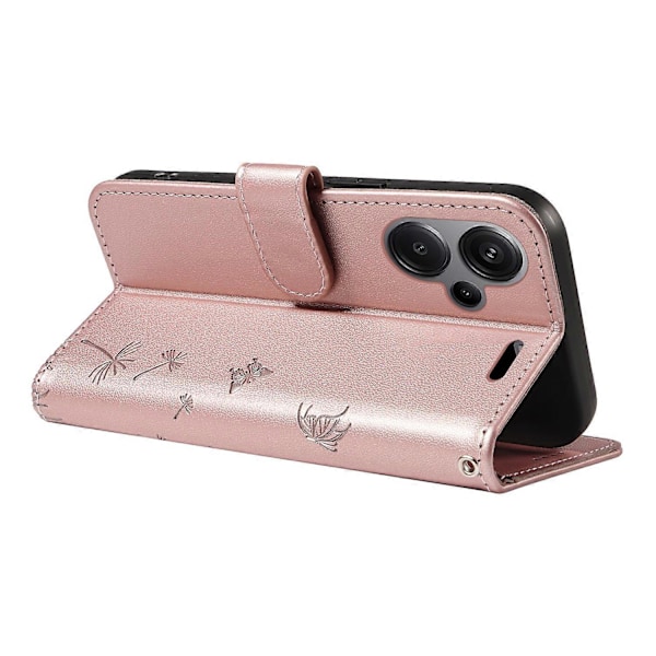 För Xiaomi Redmi Note 13 Pro+ 5G Läderfodral Plånbok Mobilskal Maskrosavtryck - Grön Multicolor Rose Gold