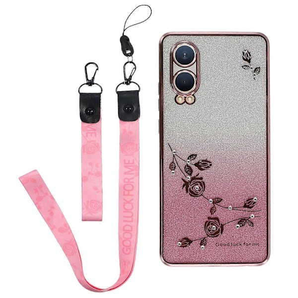 KADEM Skal för OnePlus Nord CE4 Lite 5G Fodral Blommönster TPU Gradient Telefonskal med Snoddar Multicolor Rose Gold