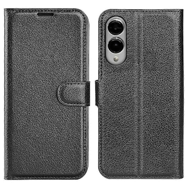 Til Samsung Galaxy S25 Edge Etui Litchi Tekstur Stødsikker Læderpung Telefoncover Multicolor Black