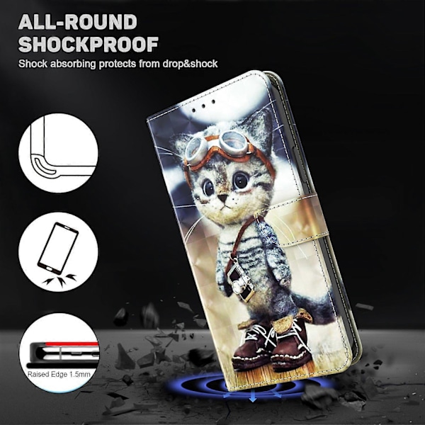 Magnetiskt fodral för Samsung Galaxy A55 5G med 3D-mönstertryck, mobilskal i läder - Multicolor Standing Cat